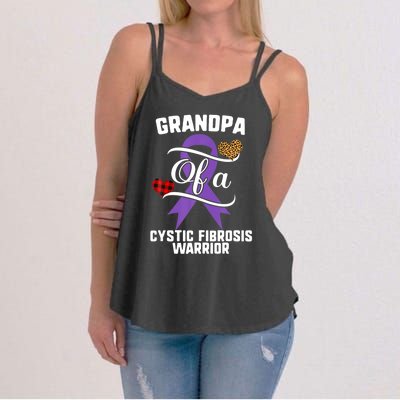 Grandpa Cystic Fibrosis Awareness Leopard Buffalo Plaid Gift Women's Strappy Tank