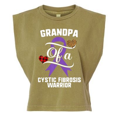 Grandpa Cystic Fibrosis Awareness Leopard Buffalo Plaid Gift Garment-Dyed Women's Muscle Tee