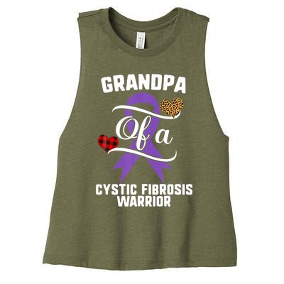 Grandpa Cystic Fibrosis Awareness Leopard Buffalo Plaid Gift Women's Racerback Cropped Tank