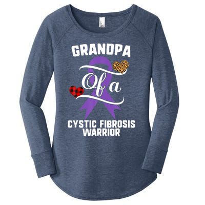 Grandpa Cystic Fibrosis Awareness Leopard Buffalo Plaid Gift Women's Perfect Tri Tunic Long Sleeve Shirt