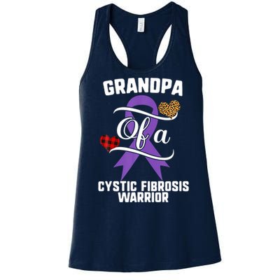 Grandpa Cystic Fibrosis Awareness Leopard Buffalo Plaid Gift Women's Racerback Tank