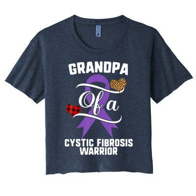 Grandpa Cystic Fibrosis Awareness Leopard Buffalo Plaid Gift Women's Crop Top Tee