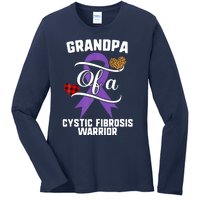 Grandpa Cystic Fibrosis Awareness Leopard Buffalo Plaid Gift Ladies Long Sleeve Shirt