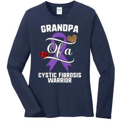 Grandpa Cystic Fibrosis Awareness Leopard Buffalo Plaid Gift Ladies Long Sleeve Shirt