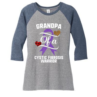 Grandpa Cystic Fibrosis Awareness Leopard Buffalo Plaid Gift Women's Tri-Blend 3/4-Sleeve Raglan Shirt