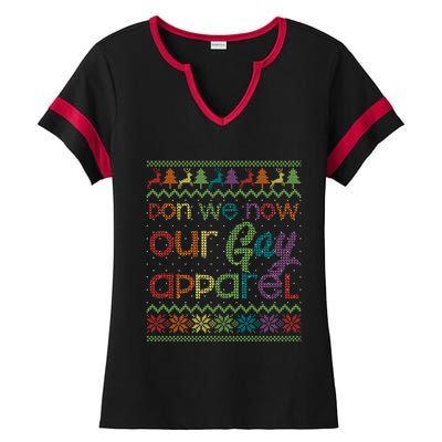 Gay Christmas Funny Lgbt Don We Now Our Gay Rainbow Gift Ladies Halftime Notch Neck Tee