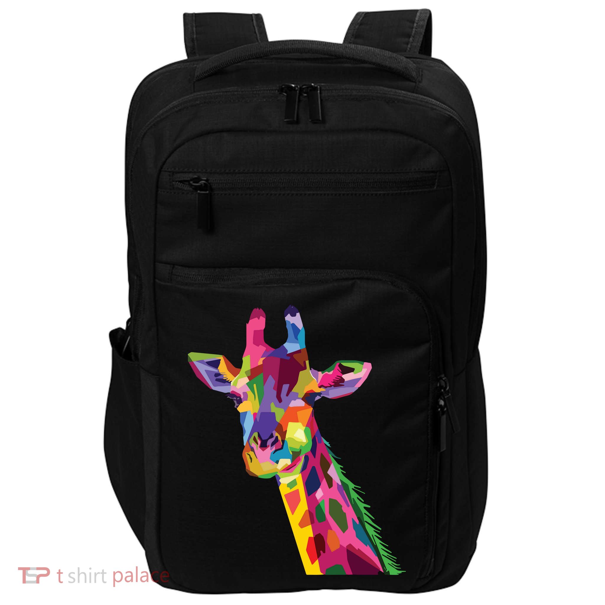 Giraffe Colorful Geometric Mammal Fauna Pop Art Style Impact Tech Backpack