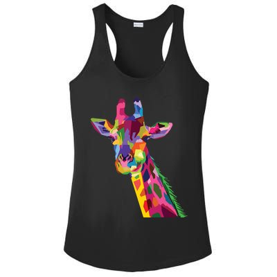 Giraffe Colorful Geometric Mammal Fauna Pop Art Style Ladies PosiCharge Competitor Racerback Tank