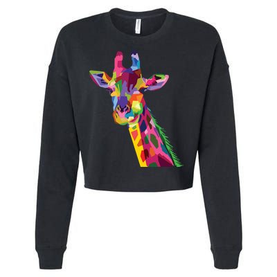 Giraffe Colorful Geometric Mammal Fauna Pop Art Style Cropped Pullover Crew