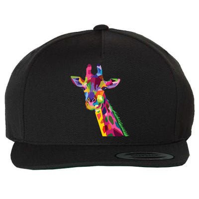 Giraffe Colorful Geometric Mammal Fauna Pop Art Style Wool Snapback Cap