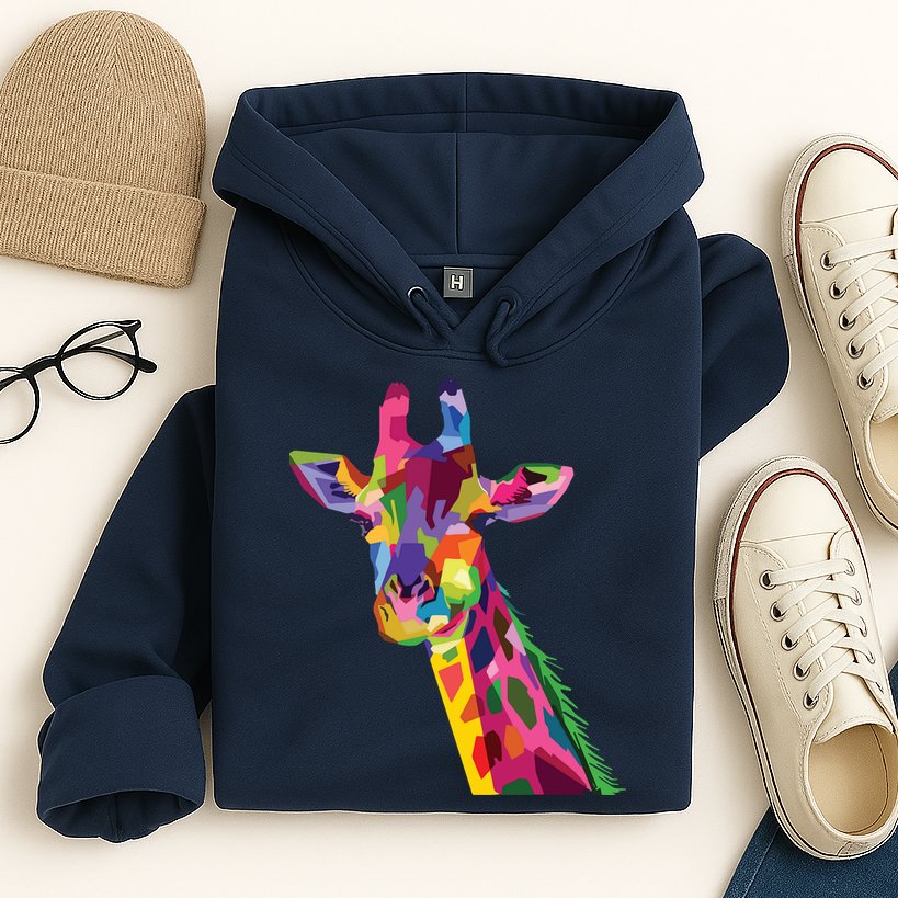 Giraffe Colorful Geometric Mammal Fauna Pop Art Style Hoodie