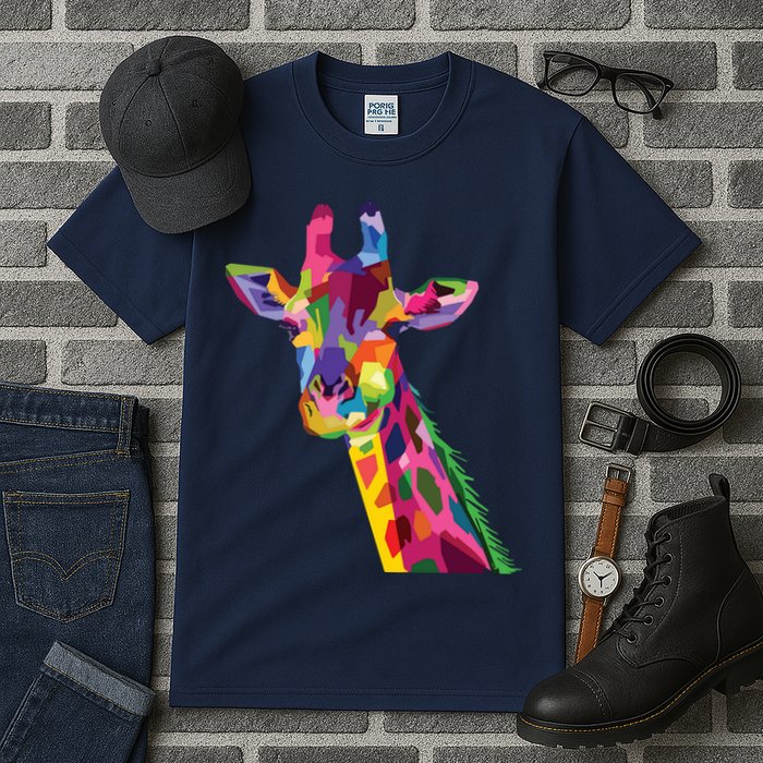Giraffe Colorful Geometric Mammal Fauna Pop Art Style Tall T-Shirt