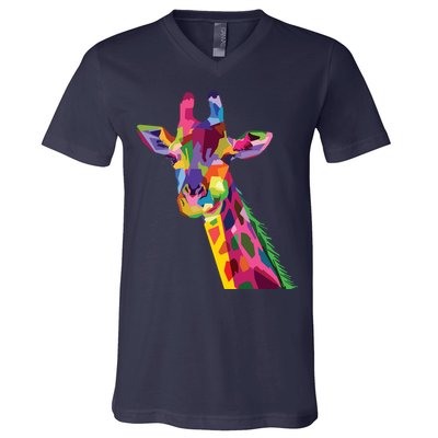 Giraffe Colorful Geometric Mammal Fauna Pop Art Style V-Neck T-Shirt