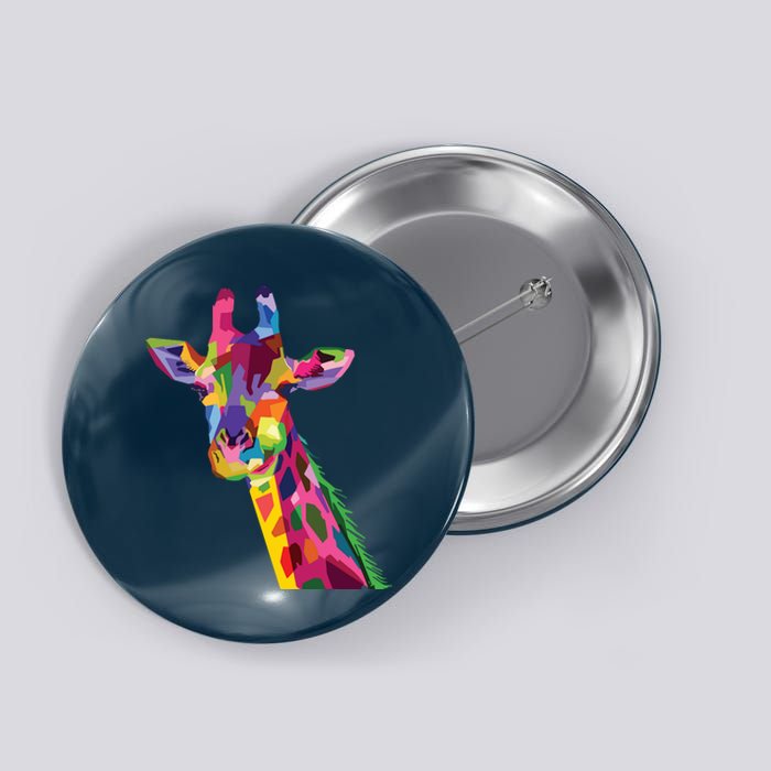 Giraffe Colorful Geometric Mammal Fauna Pop Art Style Button