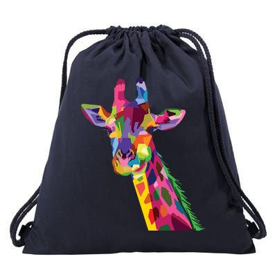 Giraffe Colorful Geometric Mammal Fauna Pop Art Style Drawstring Bag