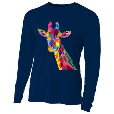 Giraffe Colorful Geometric Mammal Fauna Pop Art Style Cooling Performance Long Sleeve Crew