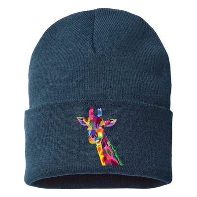 Giraffe Colorful Geometric Mammal Fauna Pop Art Style Sustainable Knit Beanie