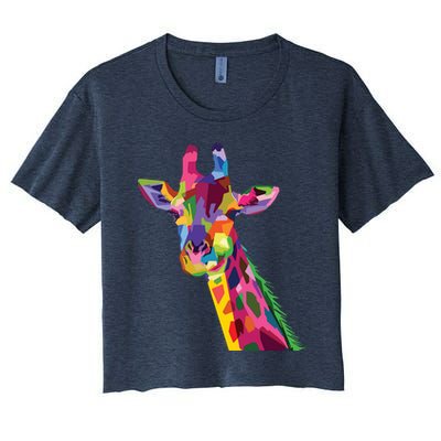 Giraffe Colorful Geometric Mammal Fauna Pop Art Style Crop Top