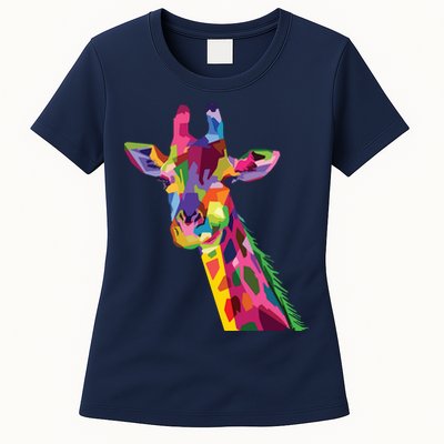 Giraffe Colorful Geometric Mammal Fauna Pop Art Style Womens T-Shirt