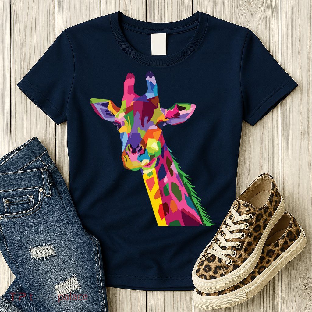Giraffe Colorful Geometric Mammal Fauna Pop Art Style Womens T-Shirt