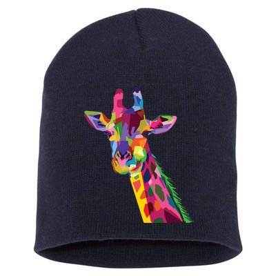 Giraffe Colorful Geometric Mammal Fauna Pop Art Style Short Acrylic Beanie