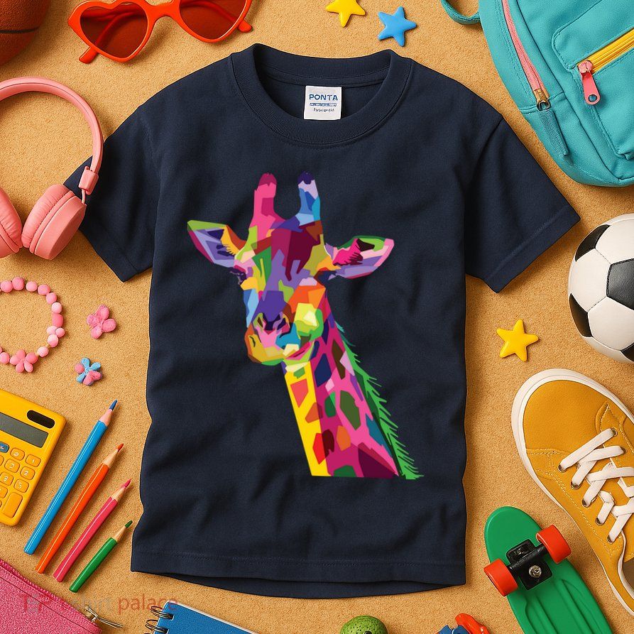 Giraffe Colorful Geometric Mammal Fauna Pop Art Style Kids T-Shirt