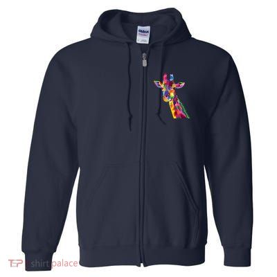 Giraffe Colorful Geometric Mammal Fauna Pop Art Style Full Zip Hoodie