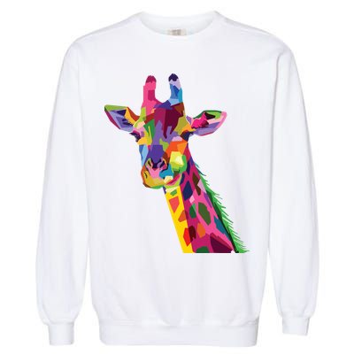 Giraffe Colorful Geometric Mammal Fauna Pop Art Style Garment-Dyed Sweatshirt