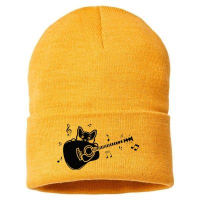 Guitarist Cat Guitar Music Lover Sustainable Knit Beanie