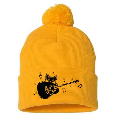 Guitarist Cat Guitar Music Lover Pom Pom 12in Knit Beanie