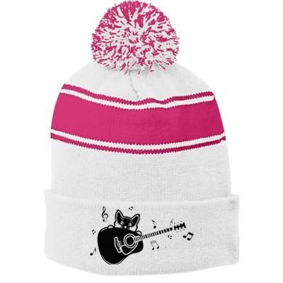 Guitarist Cat Guitar Music Lover Stripe Pom Pom Beanie