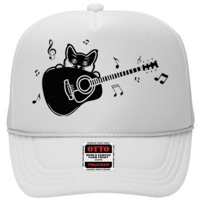 Guitarist Cat Guitar Music Lover High Crown Mesh Back Trucker Hat