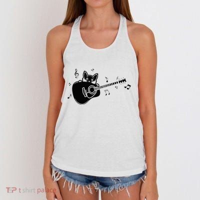 Guitarist Cat Guitar Music Lover Women's Knotted Racerback Tank