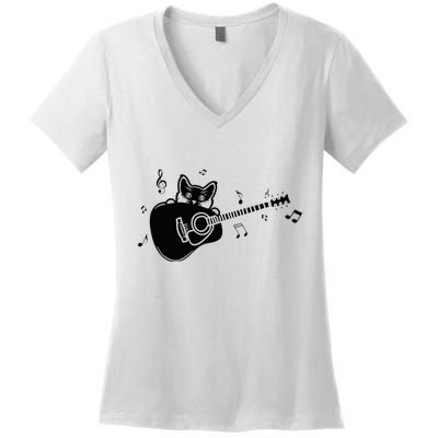 Guitarist Cat Guitar Music Lover Women's V-Neck T-Shirt