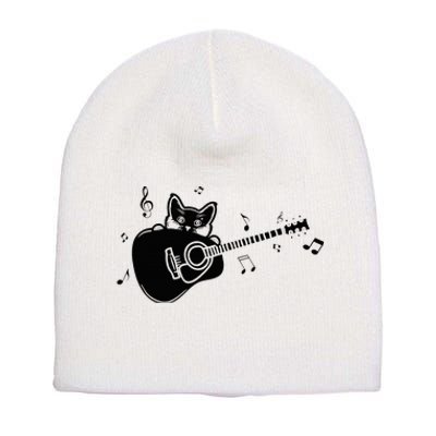 Guitarist Cat Guitar Music Lover Short Acrylic Beanie