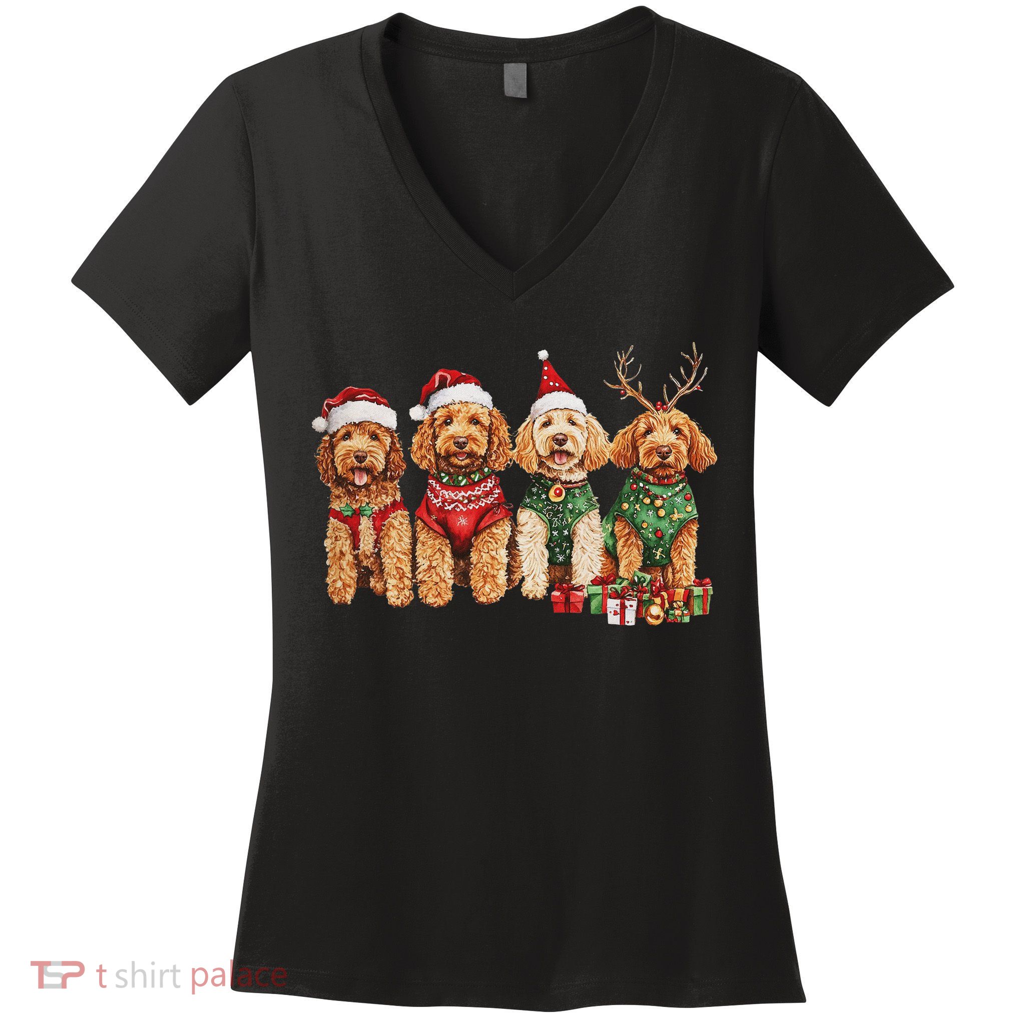 Goldendoodle Christmas Golden Doodle Pajamas For Women Women's V-Neck T-Shirt
