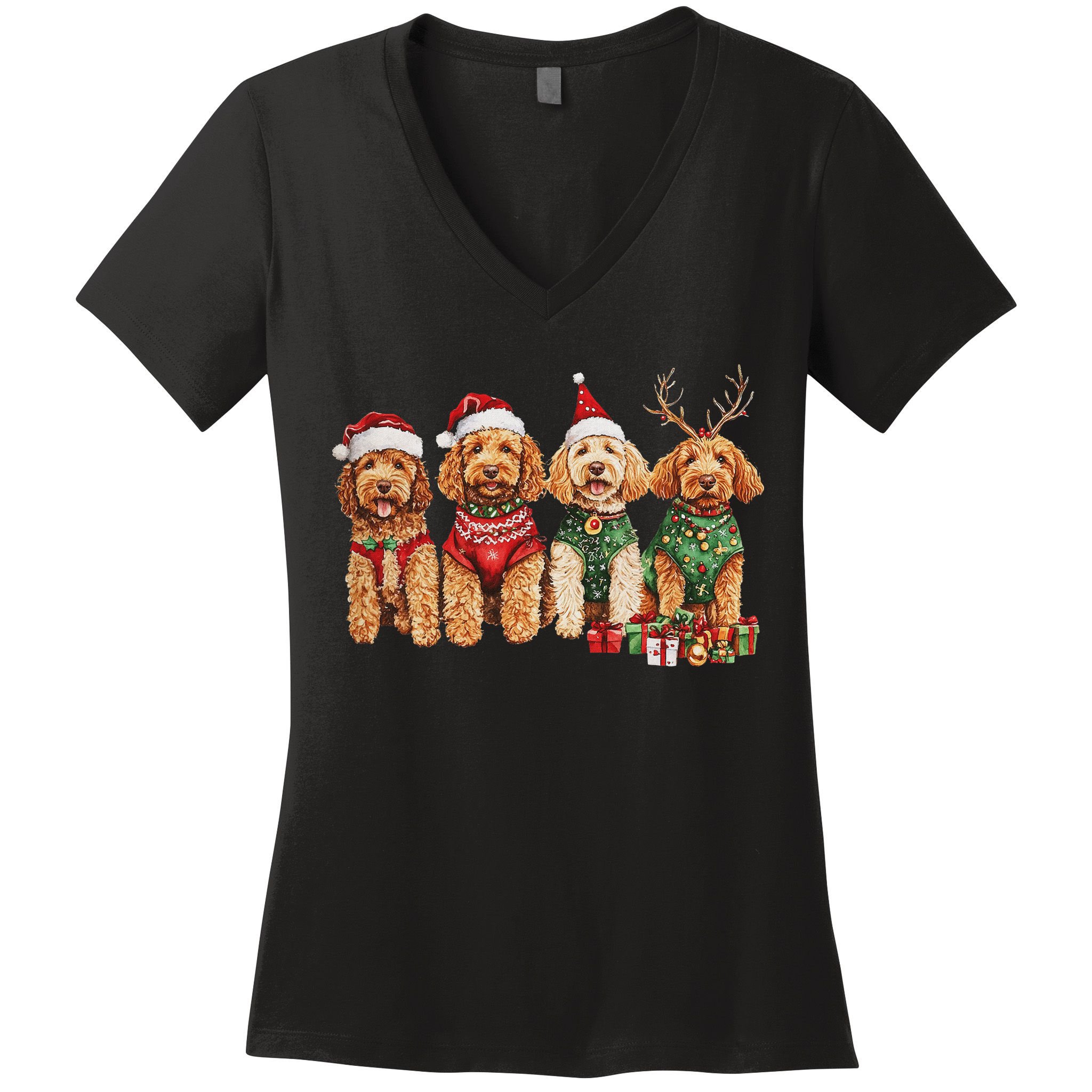 Goldendoodle Christmas Golden Doodle Pajamas For Women Women's V-Neck T-Shirt