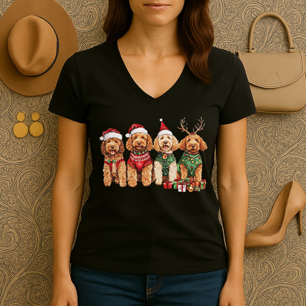 Goldendoodle Christmas Golden Doodle Pajamas For Women Women's V-Neck T-Shirt