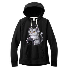 Gamer Cat Graphic Funny Cat Gaming Gamer For Video Game Great Gift Women's Fleece Hoodie