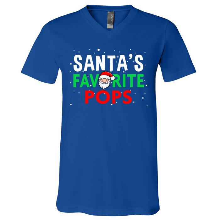 Grandpa Christmas Great Gift SantaS Favorite Pops Funny Gift V-Neck T-Shirt