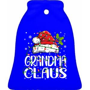 Grandma Claus Gift Christmas Lights Pajama Family Matching Gift Ceramic Bell Ornament