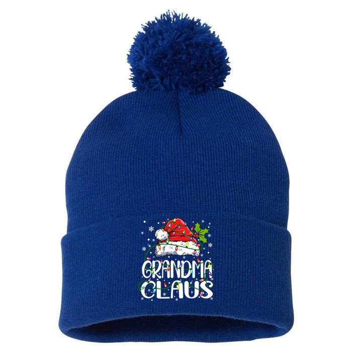 Grandma Claus Gift Christmas Lights Pajama Family Matching Gift Pom Pom 12in Knit Beanie