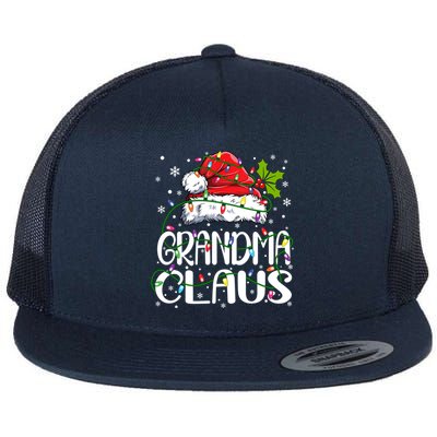 Grandma Claus Gift Christmas Lights Pajama Family Matching Gift Flat Bill Trucker Hat