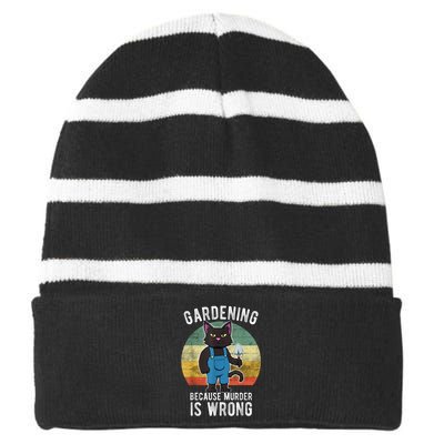 Gardener Cat Gardening Because Murder Is Wrong Striped Beanie with Solid Band