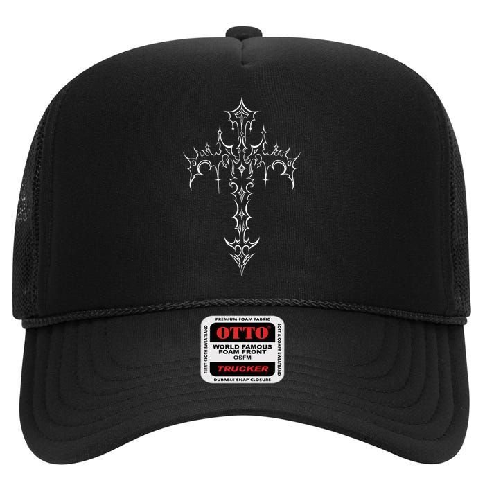 Gothic Cross Grunge Aesthetic Mall Goth High Crown Mesh Back Trucker Hat