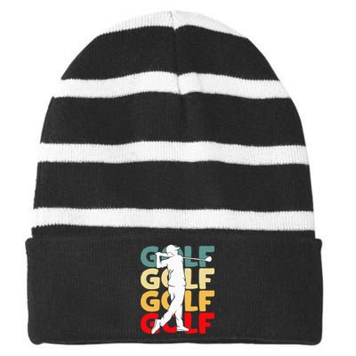 Golf Club Golfing Golfer Striped Beanie with Solid Band