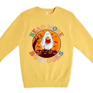 Groovy Cute Ghost Boo Read More Books Funny Halloween Premium Crewneck Sweatshirt