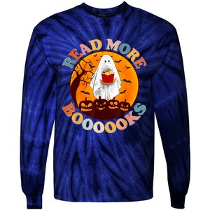 Groovy Cute Ghost Boo Read More Books Funny Halloween Tie-Dye Long Sleeve Shirt