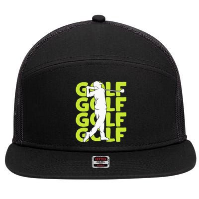 Golf Club Golfing Golfer 7 Panel Mesh Trucker Snapback Hat