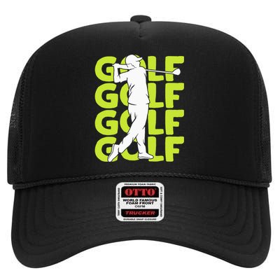 Golf Club Golfing Golfer High Crown Mesh Back Trucker Hat